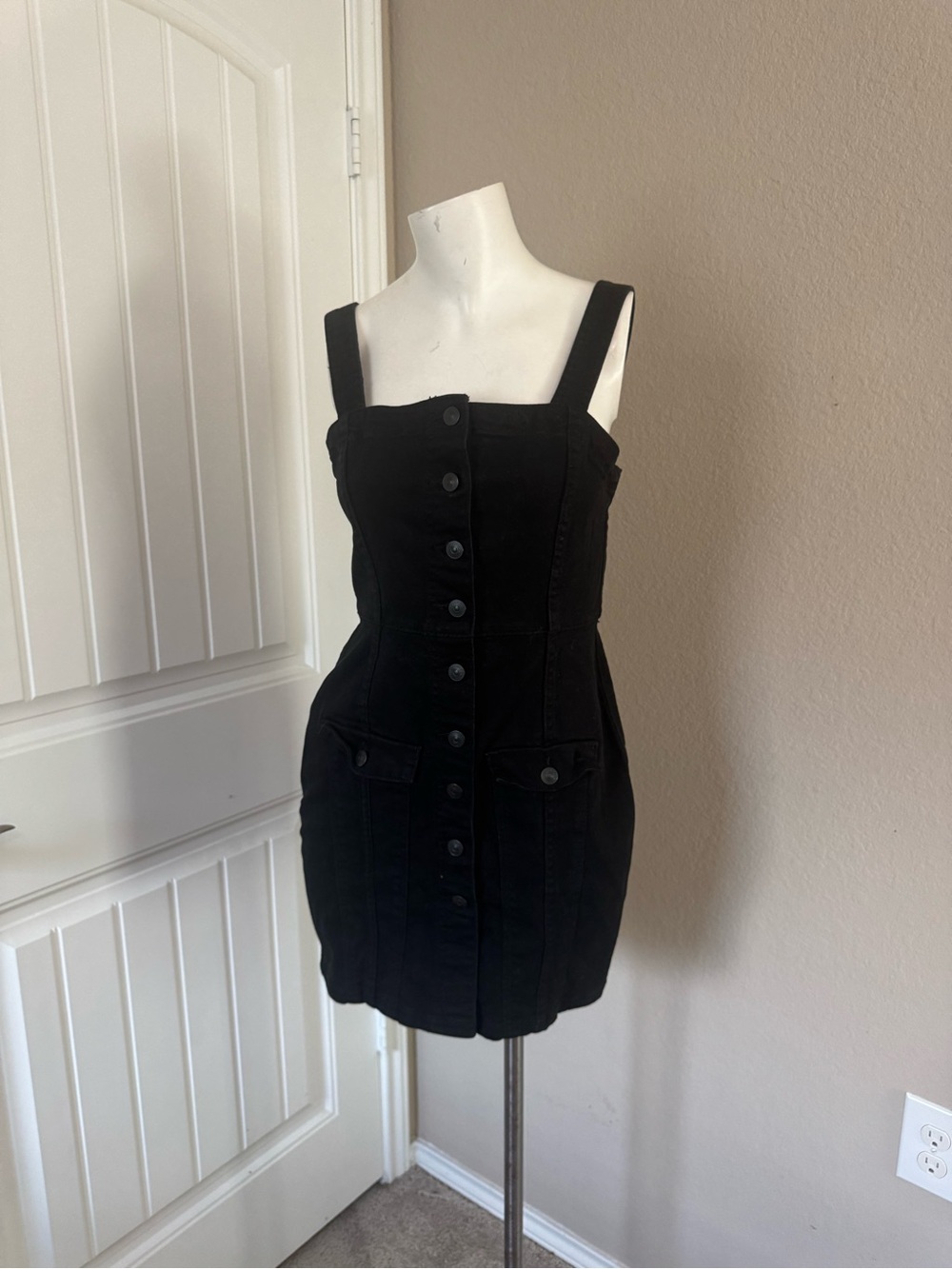 Divided Black Button-Front Square Neck Mini Dress